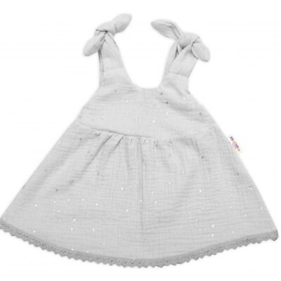 Baby Nellys Letné ľahučké mušelínové šaty Summer Stars - sivé