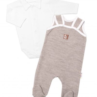 Baby Nellys 2-dielna súpravička Star, body dl. rukáv + pletené dupačky, béžové, veľ. 62