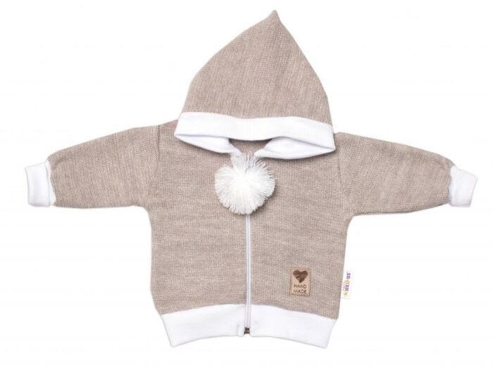 Baby Nellys 3-dielna súprava Hand made, pletený kabátik, kalhoty a topánočky, béžová - Image 4