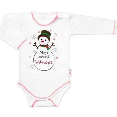 Baby Nellys Body dlhý rukáv Moje první Vánoce, Snehuliak, biele