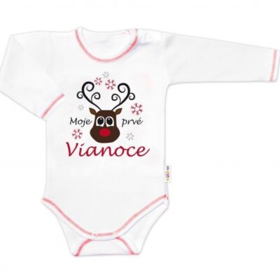 Baby Nellys Body dlhý rukáv Moje prvé Vianoce, Sob, biele