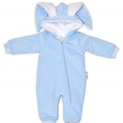 Baby Nellys Menčestrová kombinézka /overal s kožušinkou Cute Bunny - modrá