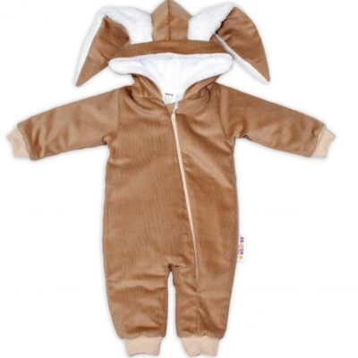 Baby Nellys Menčestrová kombinézka /overal s kožušinkou Cute Bunny - hnedá