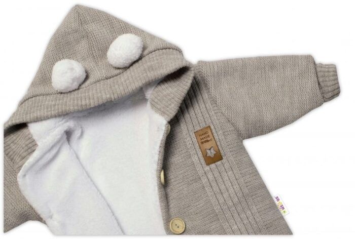 Baby Nellys Pletená kombinéza/overal LUX STAR s kožúškom - dvojvrstvová, béžová - Image 4