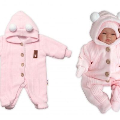 Baby Nellys Pletená kombinéza/overal LUX STAR s kožúškom, dvojvrstvová,sv. růžová, veľ. 68