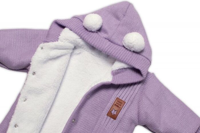 Baby Nellys Pletená kombinéza/overal LUX STAR s kožúškom - dvojvrstvová, fialová - Image 3