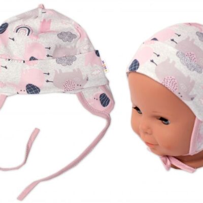 Baby Nellys Bavlnená čiapočka na zaväzovanie, Sloníci, ružová