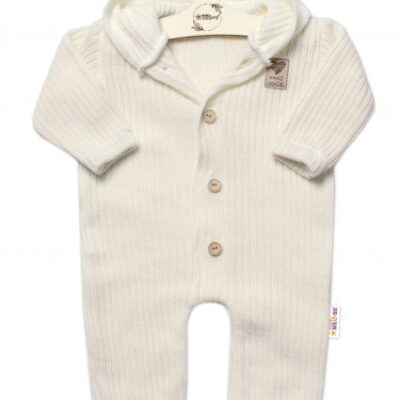 Baby Nellys Pletený overálok s kapucňou a gombíkmi Hand Made, ecru
