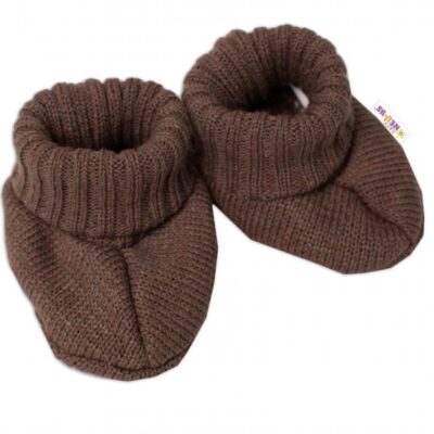 Baby Nellys Pletené topánočky / capáčky STAR Hand Made, hnedé