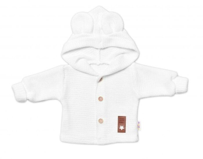 Elegantný pletený svetrík s gombíkmi a kapucňou s uškami Baby Nellys, biely, veľ. 74 - Image 3