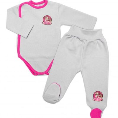 2-dielna sada G-baby body dl. rukáv zap. bokom + polodupačky Pony Farm, sivá