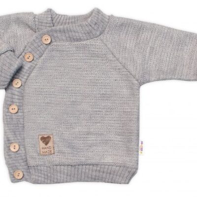 Detský pletený svetrík s gombíkmi, zap. bokom, Handmade Baby Nellys, sivý, veľ. 68/74