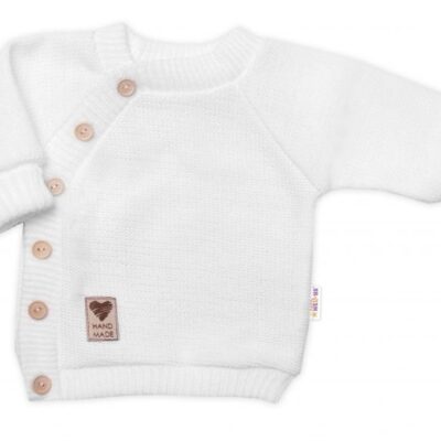 Detský pletený svetrík s gombíkmi, zap. bokom, Handmade Baby Nellys, biely, veľ. 80/86