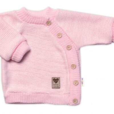 Detský pletený svetrík s gombíkmi, zap. bokom, Handmade Baby Nellys, ružový