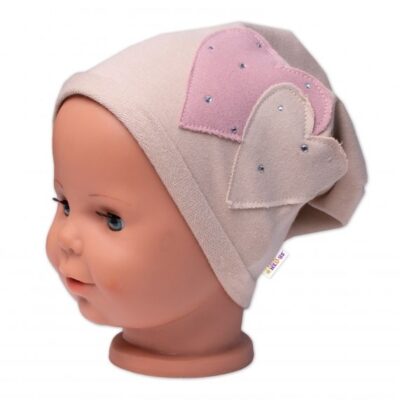 Detská čiapka bavlna, Srdiečka s kamienkami, Baby Nellys, béžová