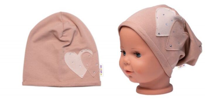 Detská čiapka bavlna, Srdiečka s kamienkami, Baby Nellys, cappuccino, veľ. 104/134 - Image 3