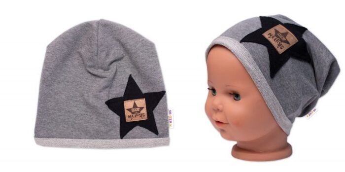 Detská čiapka bavlna, Baby Star, Baby Nellys, sivá - Image 2
