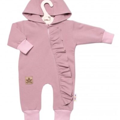Teplákový overal s volánikom a kapucňou GIRL, Baby Nellys, púdrový