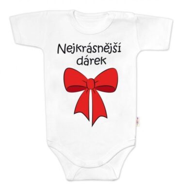 Body krátky rukáv s vtipným textom Baby Nellys, Nejkrásnější dárek, biele