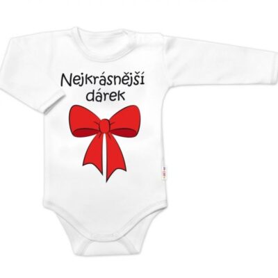 Body dlhý rukáv s vtipným textom Baby Nellys, Nejkrásnější dárek, biele, veľ. 74