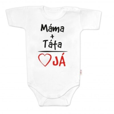 Body krátky rukáv s vtipným textom Baby Nellys, Máma+Táta, biele
