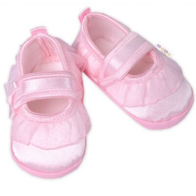 Dojčenské capáčky/topánočky s čipkou a mašľou, Baby Nellys, ružové