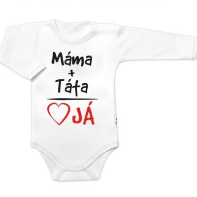 Body dlhý rukáv s vtipným textom Baby Nellys, Máma+Táta, biele