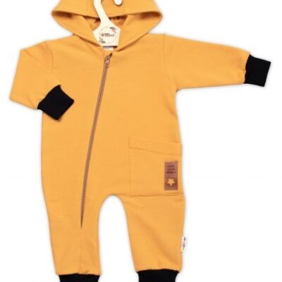 Teplákový overal s vreckom a kapucňou BOY, Baby Nellys, horčicová