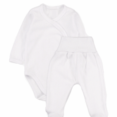 Zavinovacie body dl. rukáv + polodupačky s rebrovaným vzorom, 2D sada MBaby, biele, veľ.62