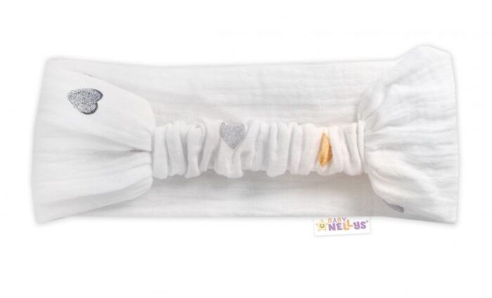 Letná čelenka, bandana, mušelín, Srdiečka, Baby Nellys - smotanová - Image 2