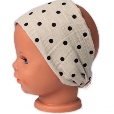 Letná čelenka, bandana, mušelín, Bodka, Baby Nellys - cappuccino
