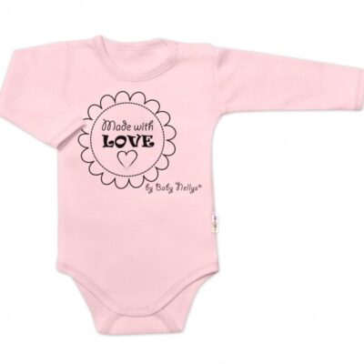 Body dlhý rukáv Baby Nellys, Made with love, ružové, veľ. 80