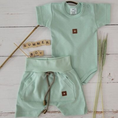 Body krátky rukáv + Baggy s klokaním vreckom, 2D sada Z&Z - AQUA zelená