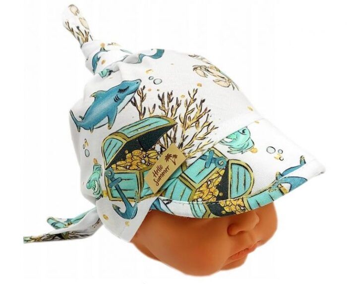 Detská bavlnená šatka so šiltom na zaväzovanie, Premium Baby Nellys, poklad - Image 3