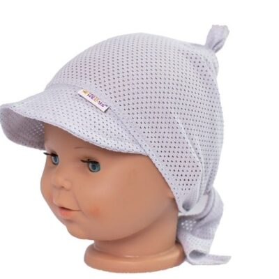 Detská sieťkovaná šatka so šiltom na zaväzovanie Uzlík Baby Nellys, sivá