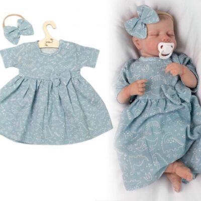 Mušelínové šatôčky + čelenka 2-dielna sada Dino, Baby Nellys, mätové, veľ. 98