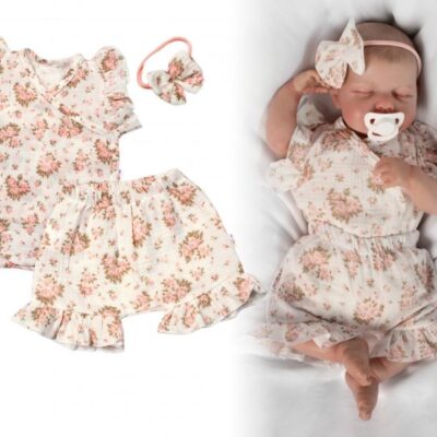 Zavinovacie body, kraťasky + čelenka, mušelín, Pivonky, Baby Nellys, smotanové