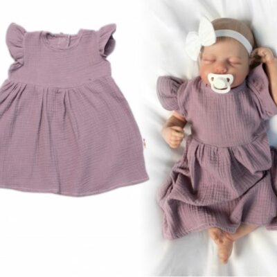 Detské letné mušelínové šatôčky kr. rukáv Sweet Summer, Baby Nellys, slivkové, veľ. 92/98