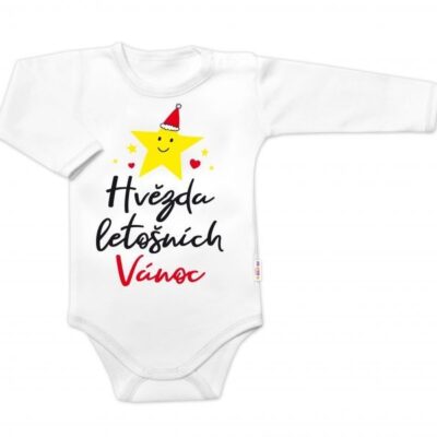 Body dlhý rukáv Hvězda letošních Vánoc, Baby Nellys, biele, veľ. 62