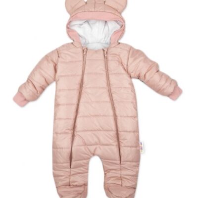 Zimná prešívaná kombinéza Lux s kapucňou Ouško Baby Nellys, púdrová, veľ. 62