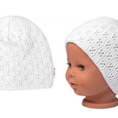 Dvojvrstvová ažúrková čiapka, bavlna, Baby Nellys - biela