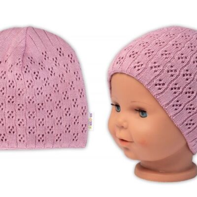 Dvojvrstvová ažúrková čiapka, bavlna, Baby Nellys - púdrová