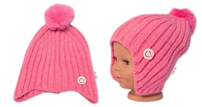 Detská zimná čiapka s brmbolcom Smile, Baby Nellys - ružová, veľ. 48-54 cm - Image 3