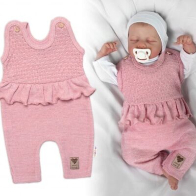 Pletené láclové nohavice Girl s volánikom, Baby Nellys, púdrovo ružové
