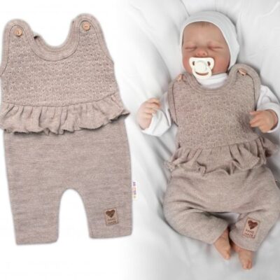 Pletené láclové nohavice Girl s volánikom, Baby Nellys, béžové, veľ. 62