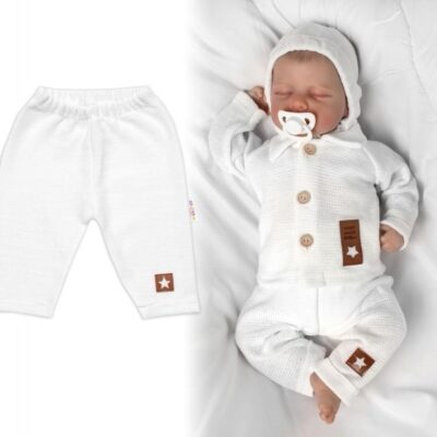 Pletené nohavice Hand Made Boy, Baby Nellys, biele, veľ. 62