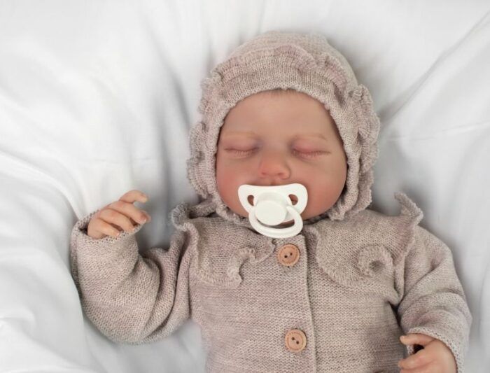 Pletená čiapočka na zaväzovanie bonetka Girl, Hand Made Baby Nellys, bežová - Image 4