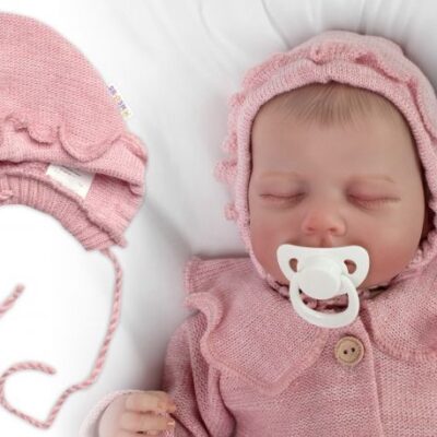 Pletená čiapočka na zaväzovanie bonetka Girl, Hand Made Baby Nellys, púdrová