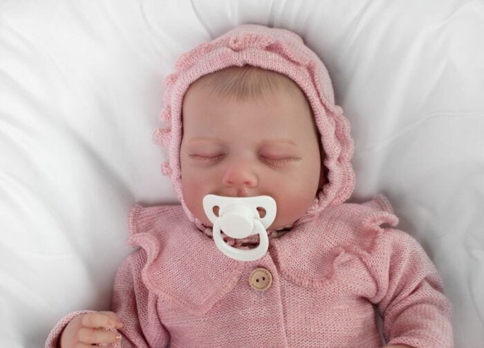 Pletená čiapočka na zaväzovanie bonetka Girl, Hand Made Baby Nellys, púdrová - Image 5