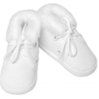 Dojčenské capáčky/topánočky na šnurovanie s kožúškom, Baby Nellys, biele,veľ.62/68, 11,5cm